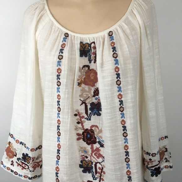 Love Sam Tops - Love Sam Floral Embroidered Peasant Top Blouse